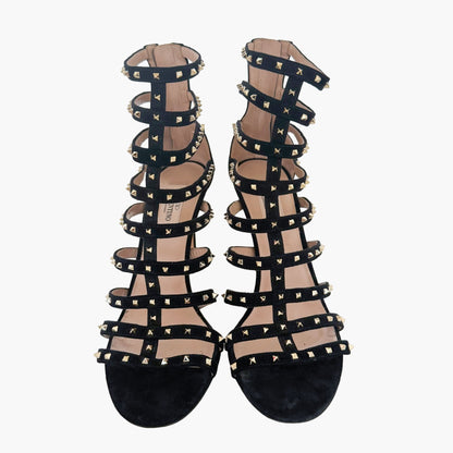 Valentino Garavani Lovestud Caged 105mm Sandals in Black Suede Size 39.5