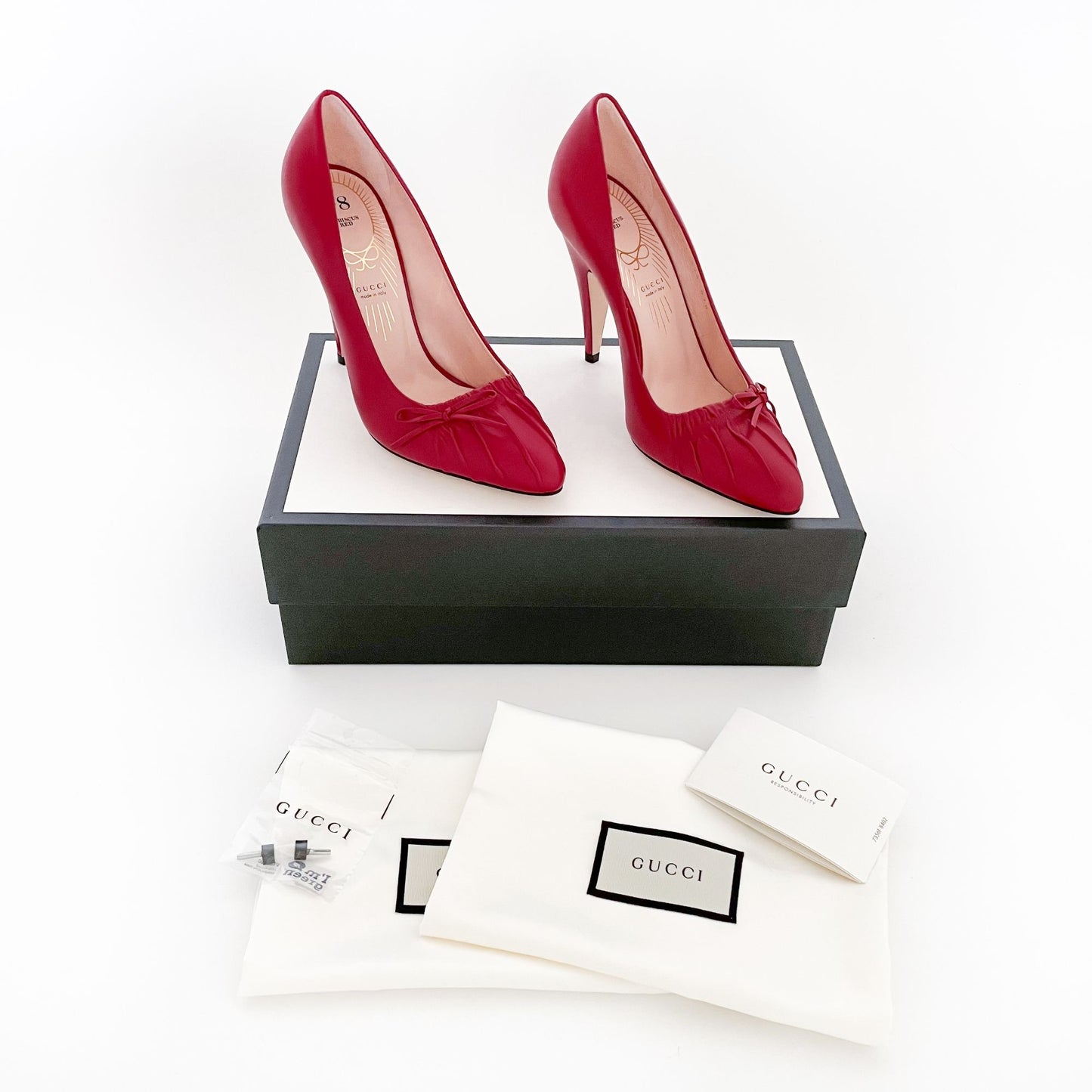 Gucci Kaiko Bow Pumps in No. 8 Hibiscus Red Nappa Charlotte Size 37.5
