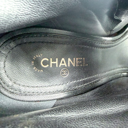 Chanel Pearl Quilted Wedge Ankle Booties Black Size 39