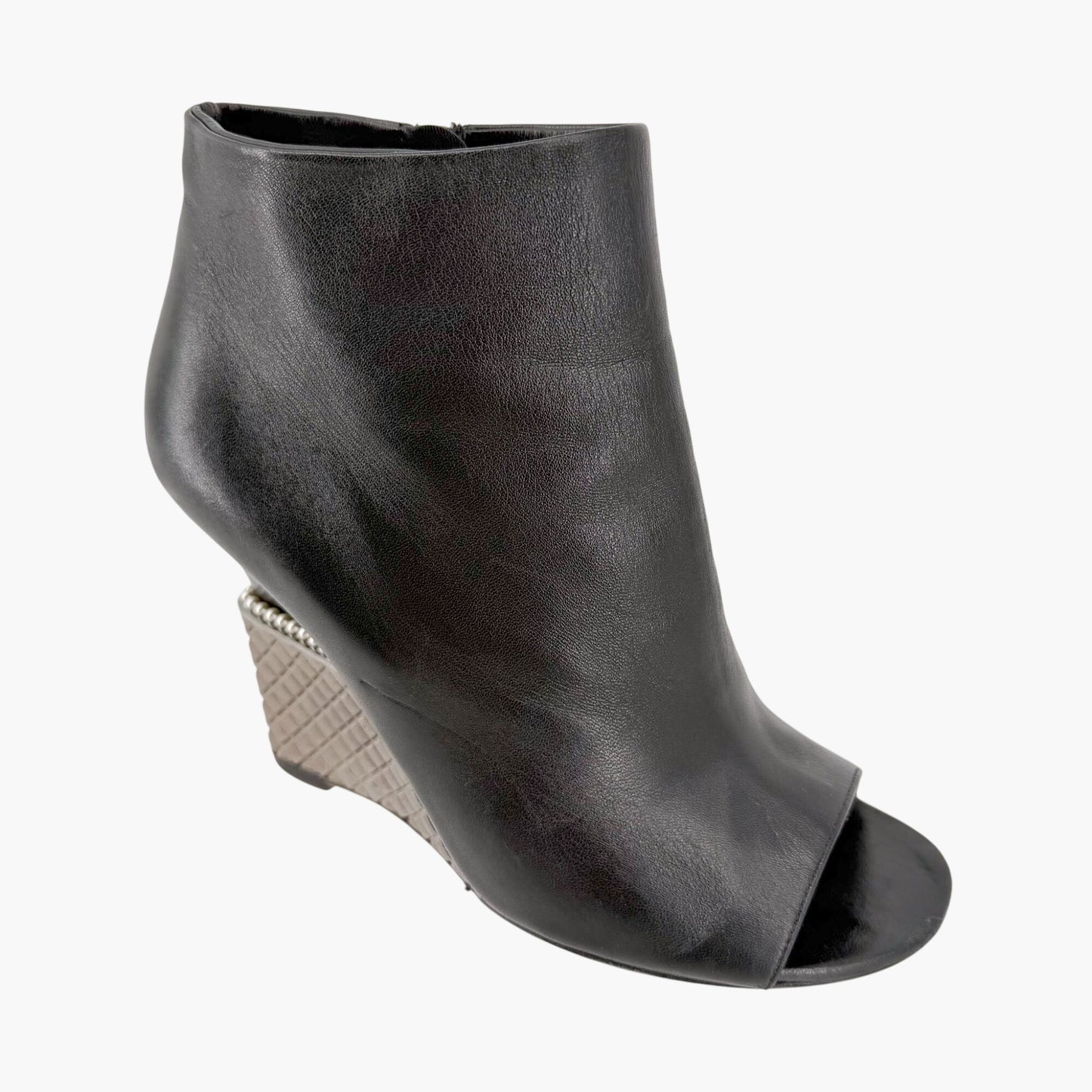 Chanel Pearl Quilted Wedge Ankle Booties Black Size 39