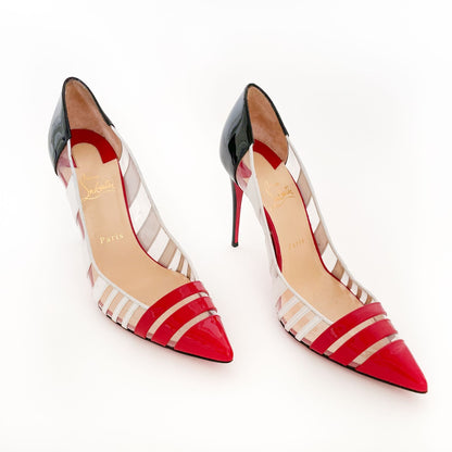 Christian Louboutin Bandy 120 Pumps in Red, White and Black Patent & PVC Size 40