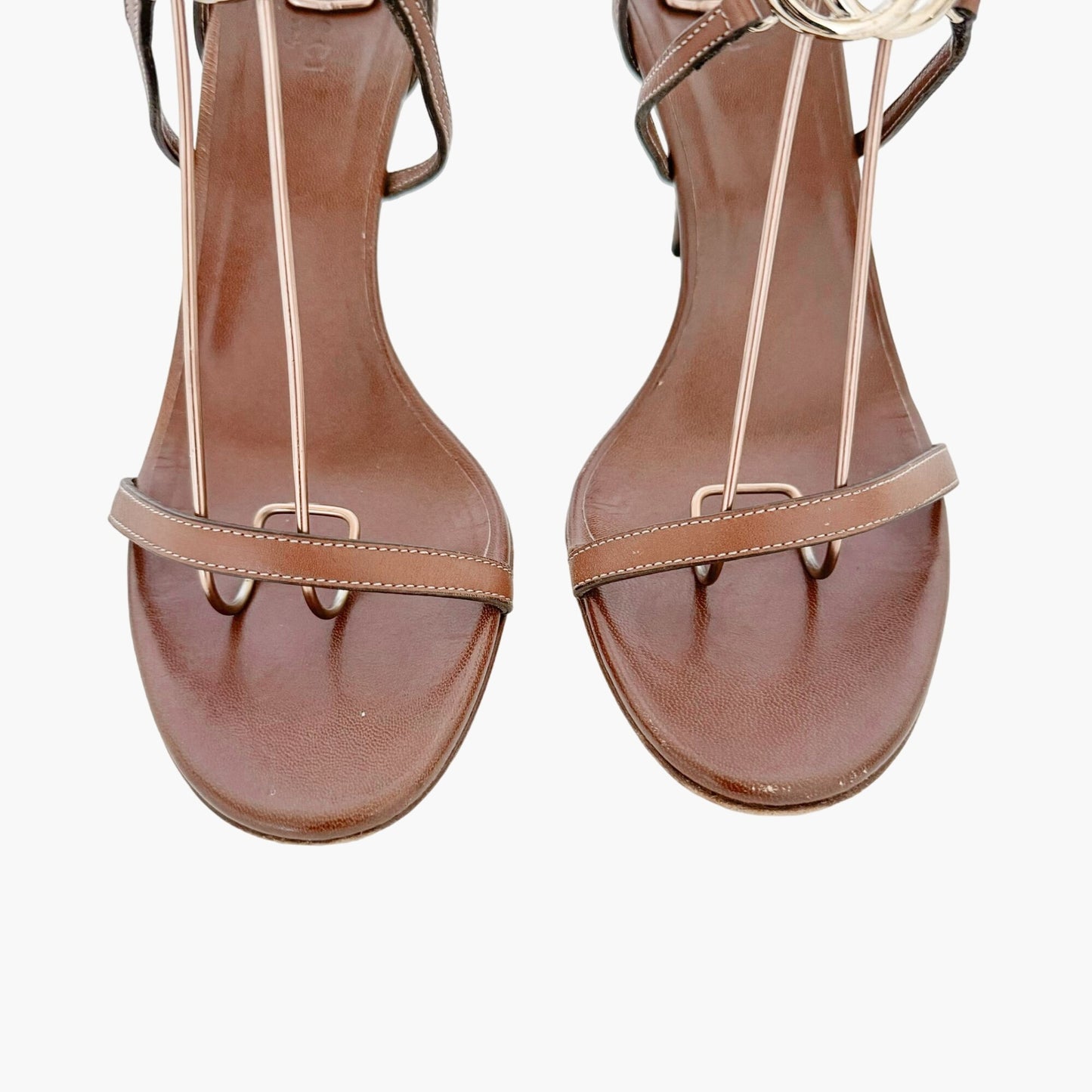 Gucci GG Heeled Sandals in Brown Leather Size 7.5