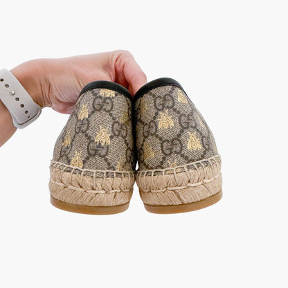 Gucci Pilar Espadrille Flats in Beige Bee GG Monogram Canvas Size 42