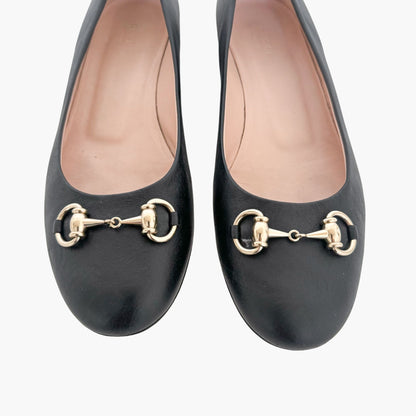 Gucci Horsebit Ballet Flat in Black Leather Size 40.5