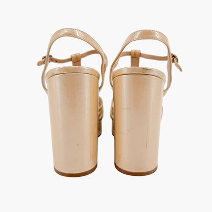 Chanel CC Platform Wedge Sandals in Beige/Champagne Patent Leather Size 41