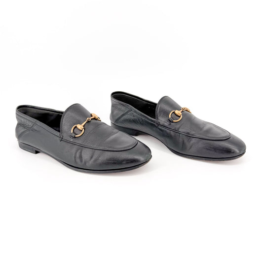 Gucci Brixton Black Leather Horsebit Loafers Size 37
