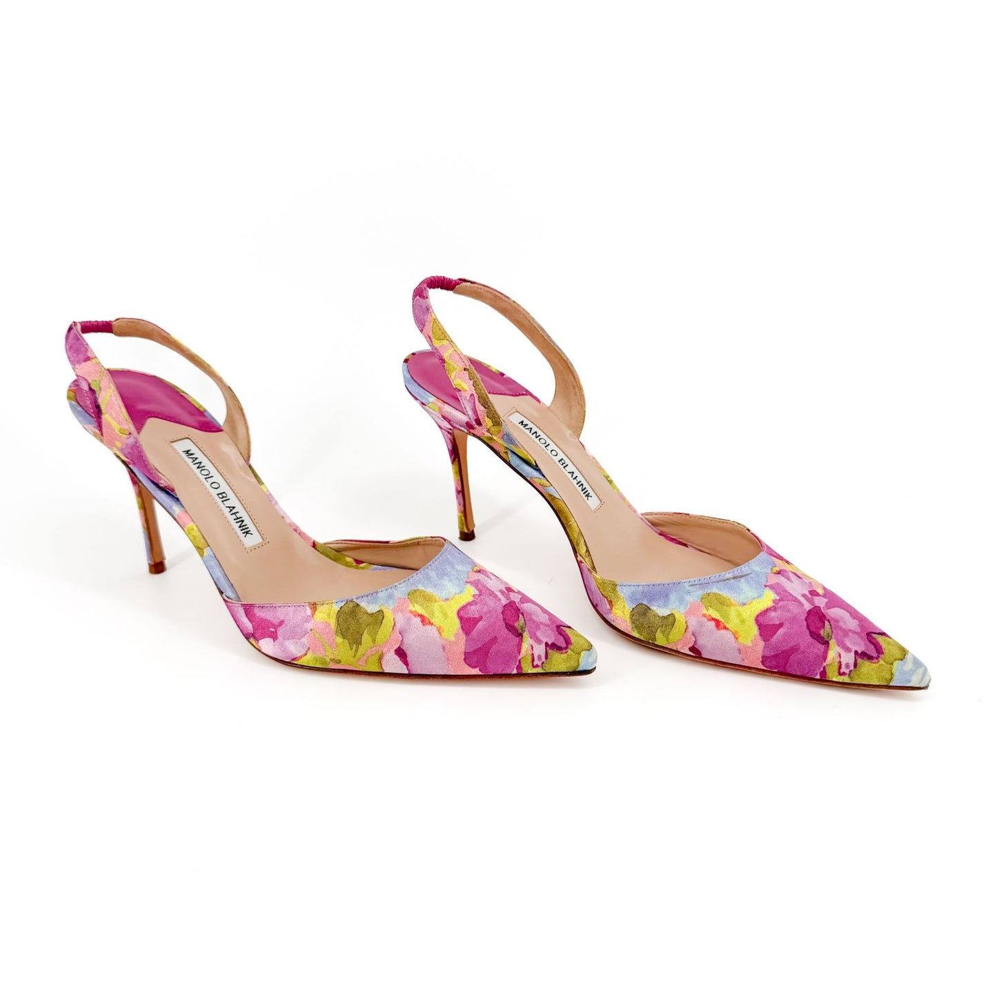Manolo Blahnik Carolyne Slingback Pumps Purple Floral Size 39.5