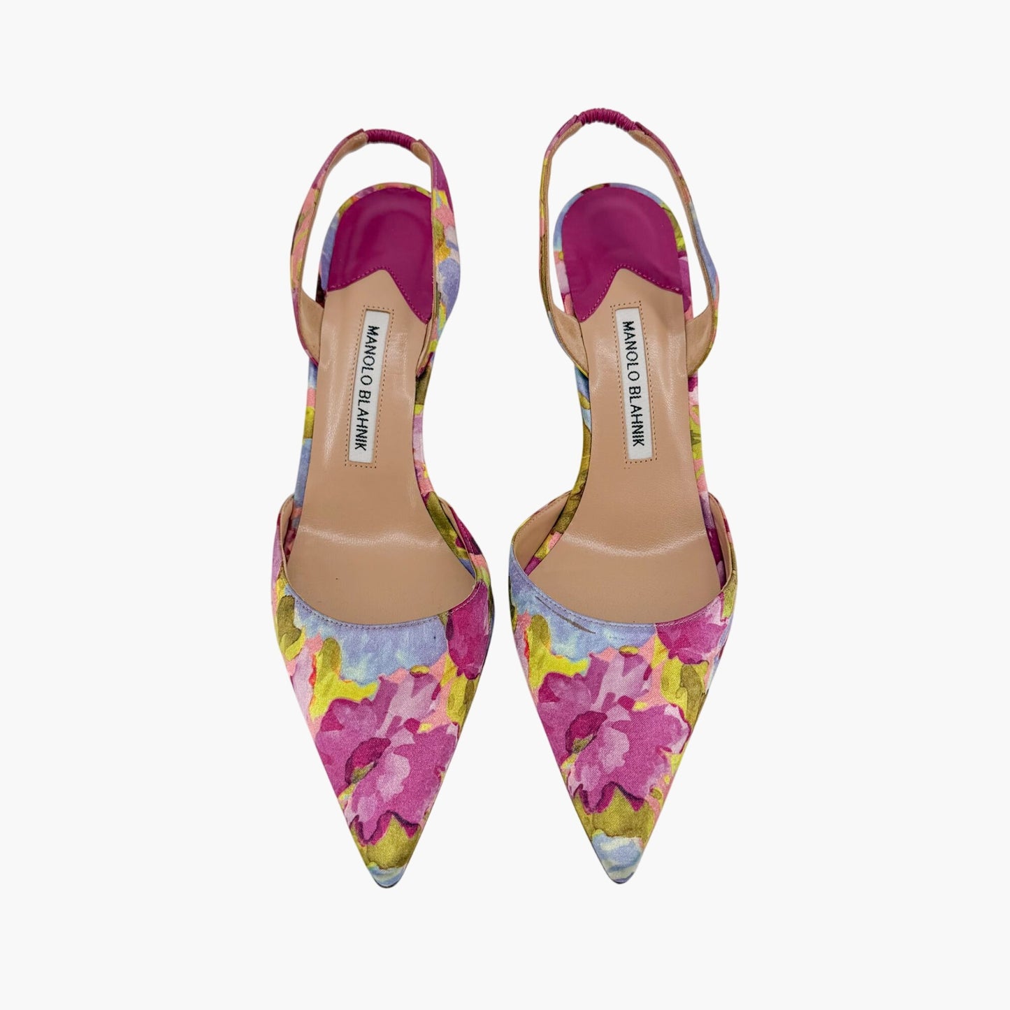 Manolo Blahnik Carolyne Slingback Pumps Purple Floral Size 39.5