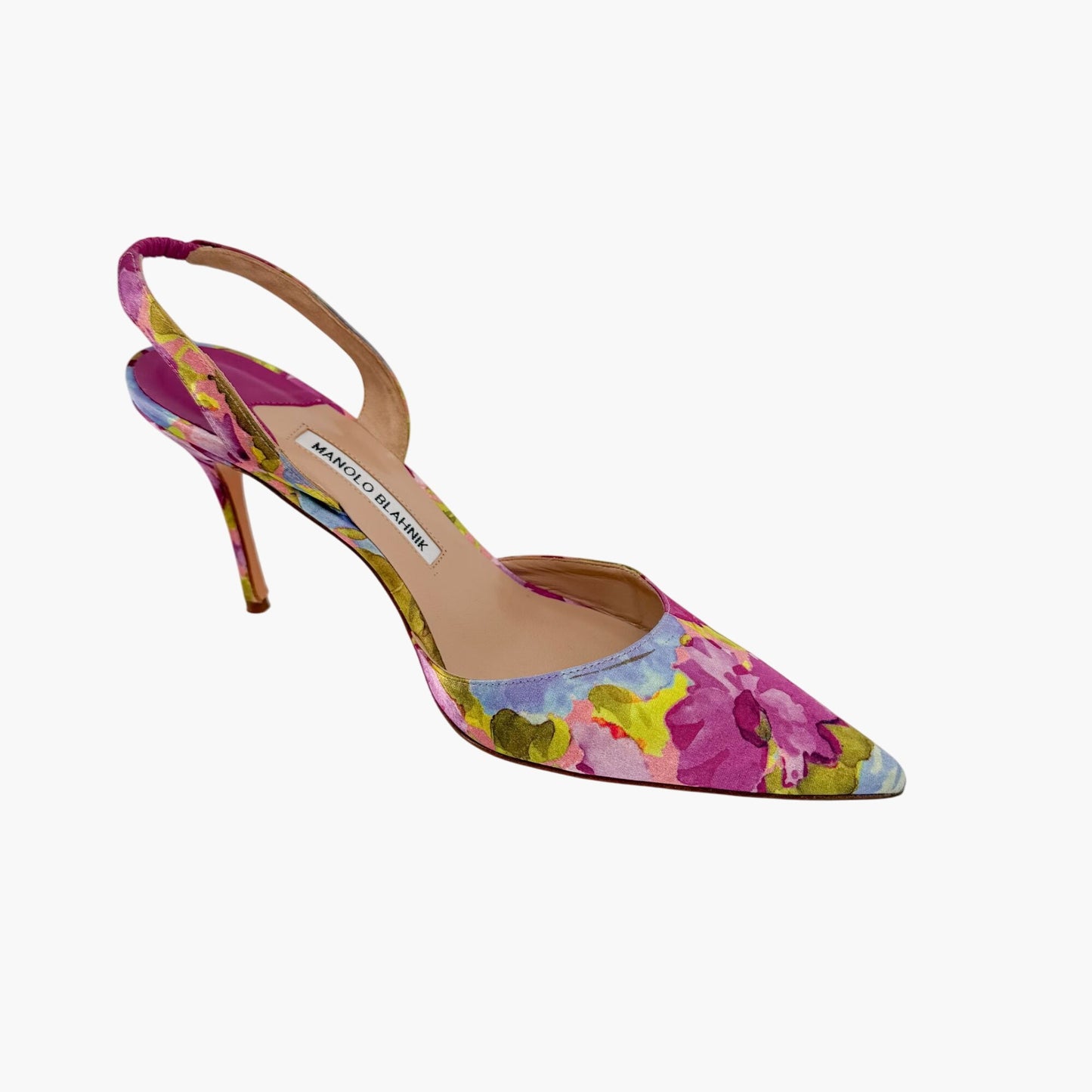 Manolo Blahnik Carolyne Slingback Pumps Purple Floral Size 39.5