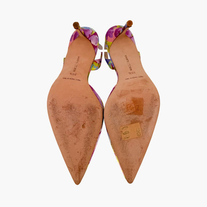 Manolo Blahnik Carolyne Slingback Pumps Purple Floral Size 39.5