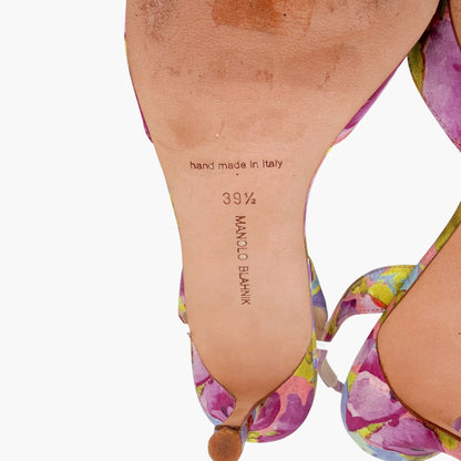 Manolo Blahnik Carolyne Slingback Pumps Purple Floral Size 39.5