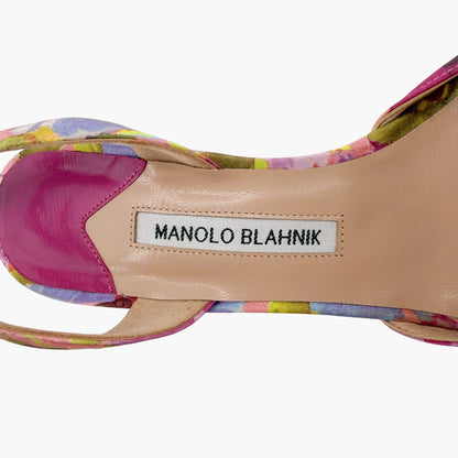 Manolo Blahnik Carolyne Slingback Pumps Purple Floral Size 39.5