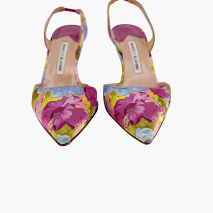 Manolo Blahnik Carolyne Slingback Pumps Purple Floral Size 39.5