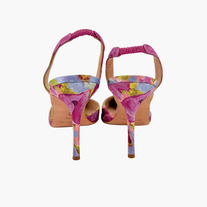 Manolo Blahnik Carolyne Slingback Pumps Purple Floral Size 39.5
