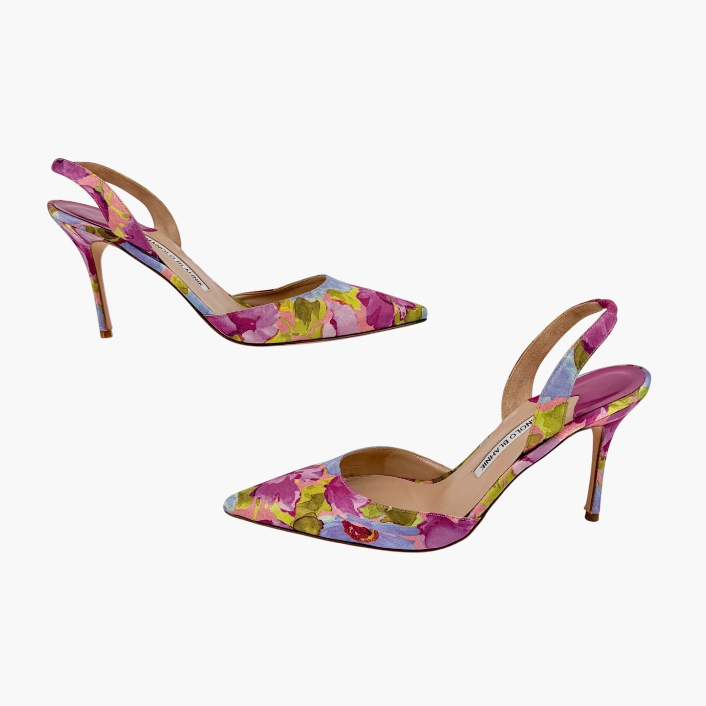 Manolo Blahnik Carolyne Slingback Pumps Purple Floral Size 39.5