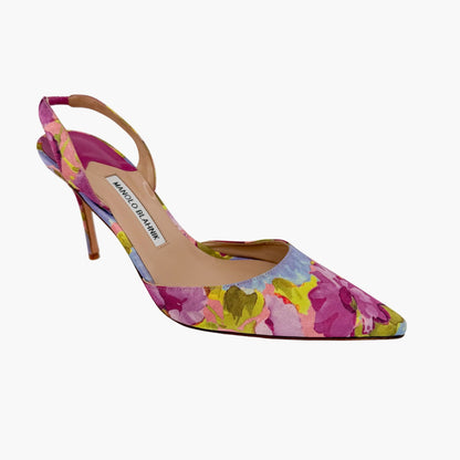 Manolo Blahnik Carolyne Slingback Pumps Purple Floral Size 39.5