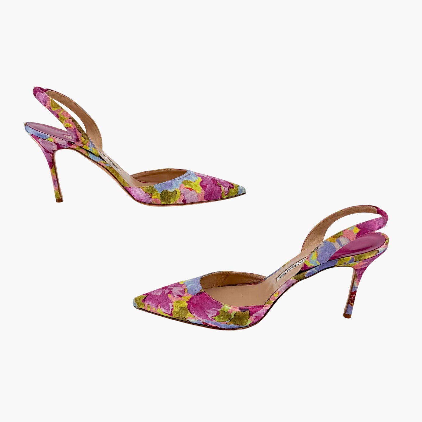 Manolo Blahnik Carolyne Slingback Pumps Purple Floral Size 39.5