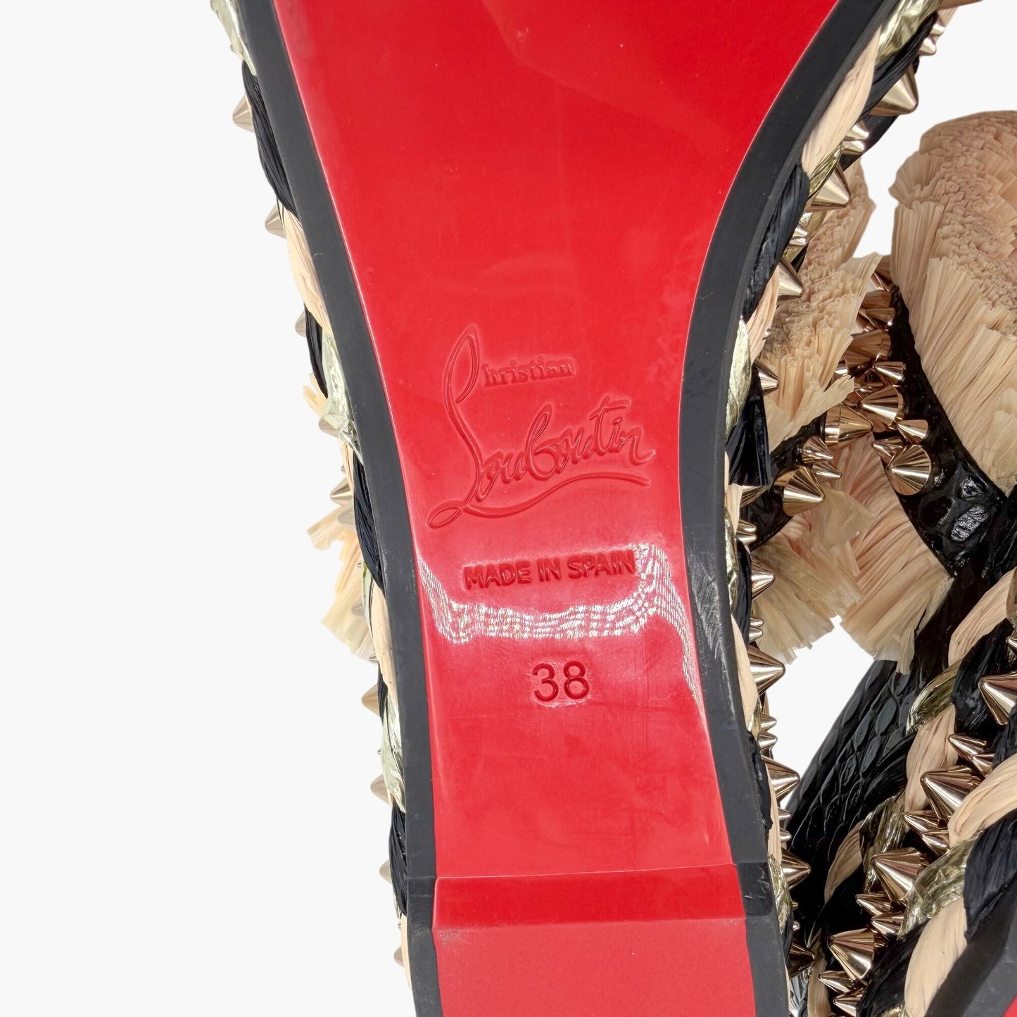 Christian Louboutin Voltinoudou Black & Beige Wedge Sandals Size 38