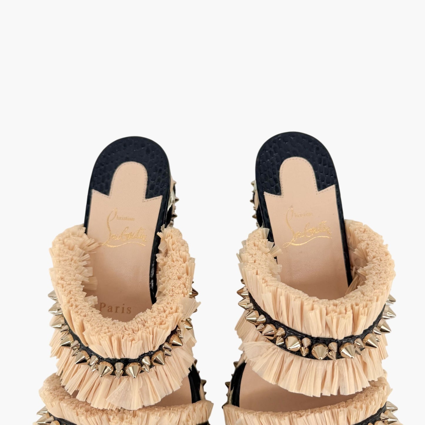 Christian Louboutin Voltinoudou Black & Beige Wedge Sandals Size 38