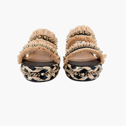 Christian Louboutin Voltinoudou Black & Beige Wedge Sandals Size 38