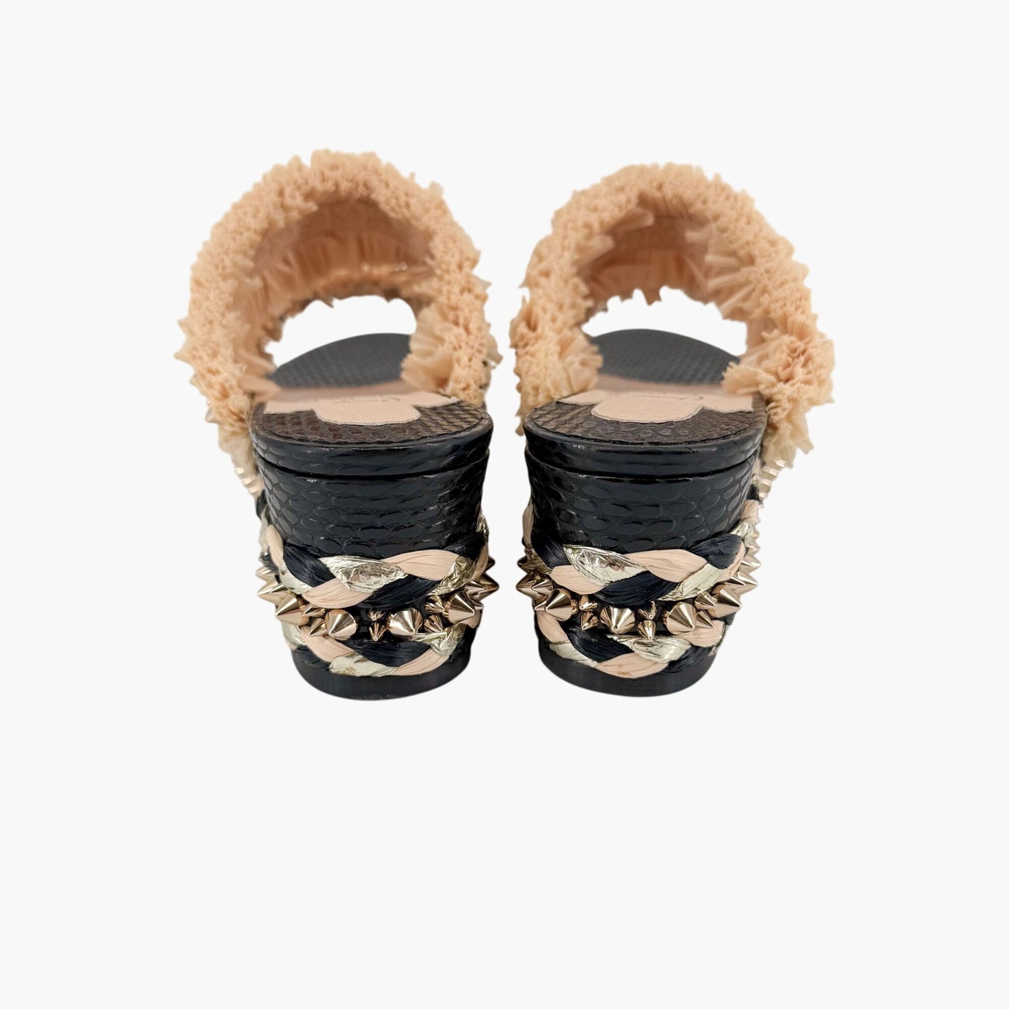 Christian Louboutin Voltinoudou Black & Beige Wedge Sandals Size 38