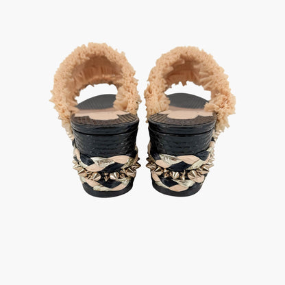 Christian Louboutin Voltinoudou Black & Beige Wedge Sandals Size 38