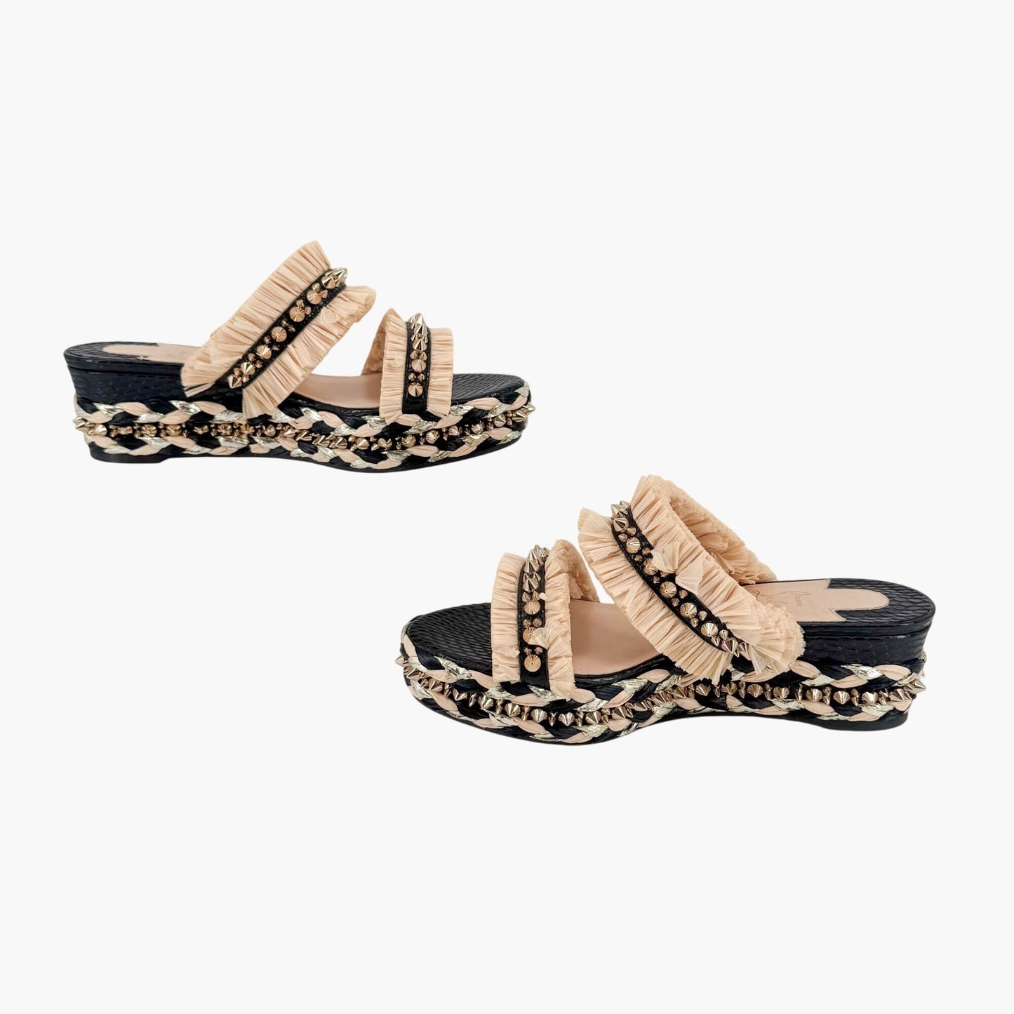 Christian Louboutin Voltinoudou Black & Beige Wedge Sandals Size 38