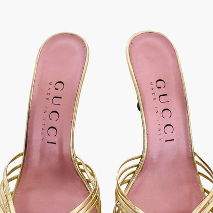 Gucci Braided Interlocking G Mules in Metallic Gold Leather Size 38