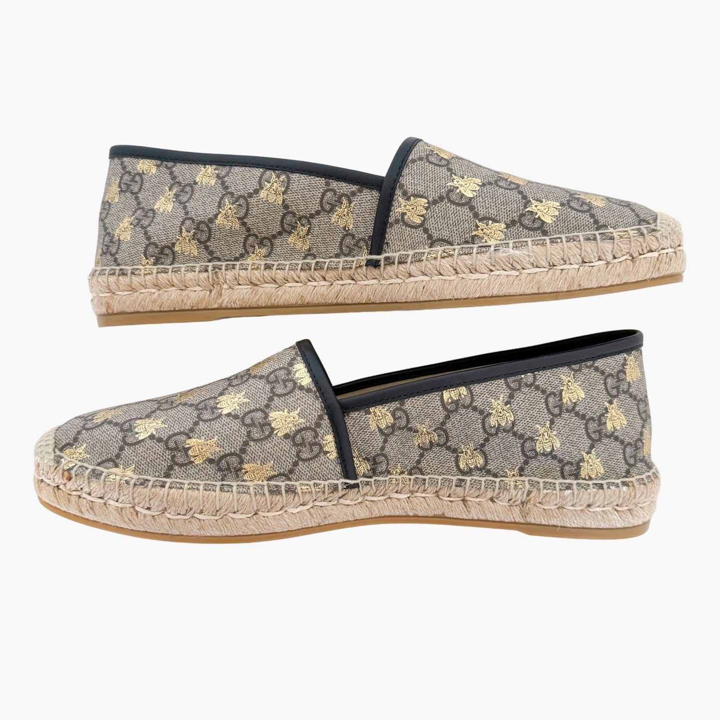 Gucci Pilar Espadrille Flats in Beige Bee GG Monogram Canvas Size 42