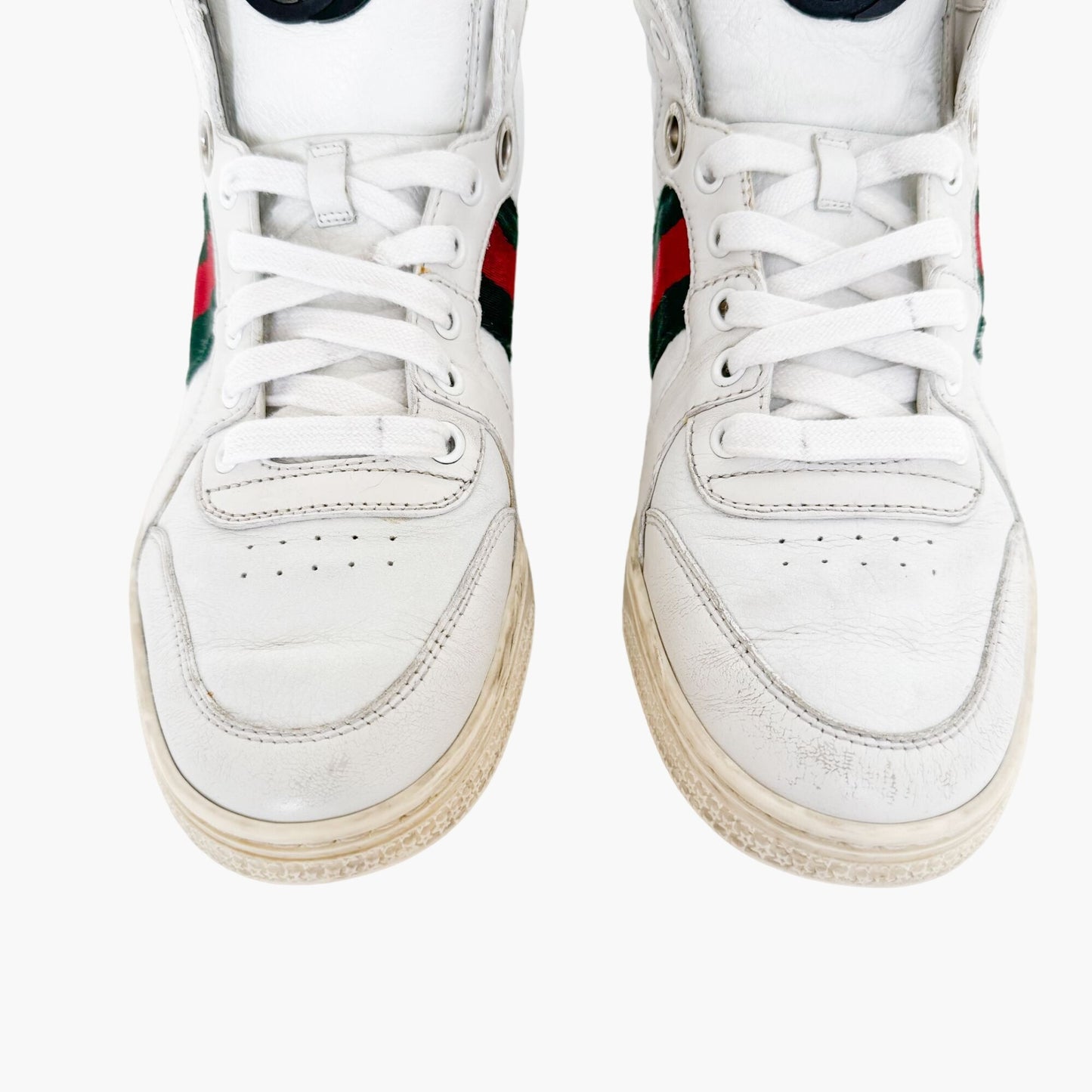 Gucci Coda High Top Web Stripe Sneakers in White Leather Size 37