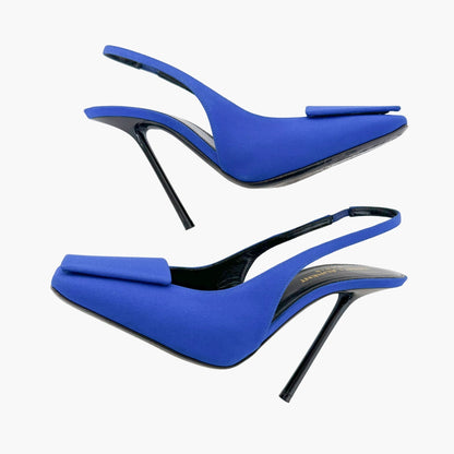 Saint Laurent Maxine Slingback Pumps in Blue Crepe De Chine Size 37.5