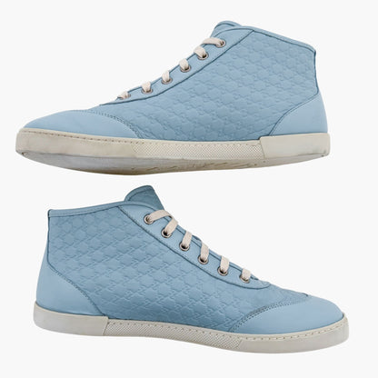 Gucci High Top GG Sneakers in Light Blue Leather Size 40