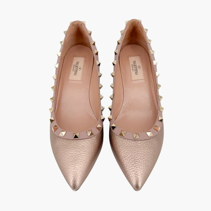 Valentino Rockstud Wedge Pumps Rose Gold Size 37