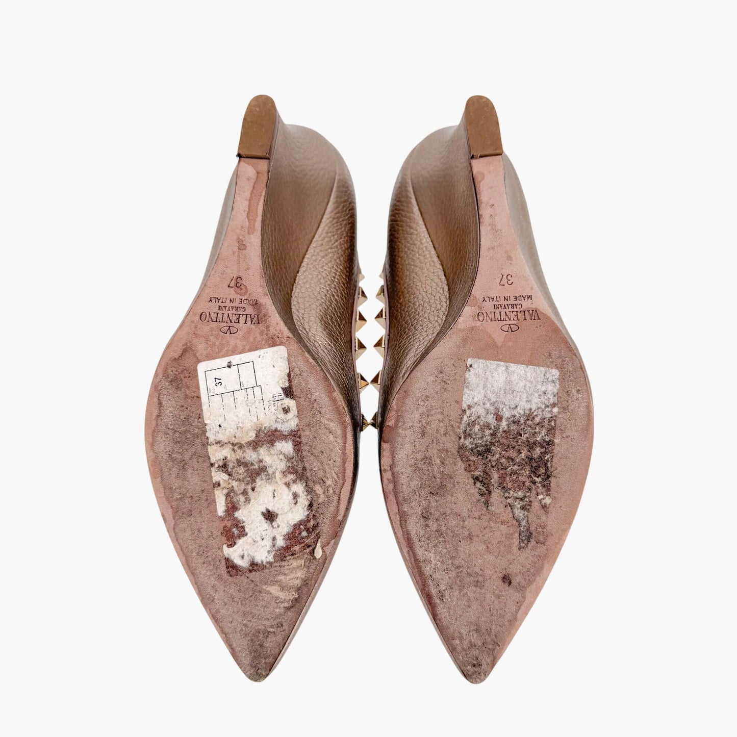 Valentino Rockstud Wedge Pumps Rose Gold Size 37