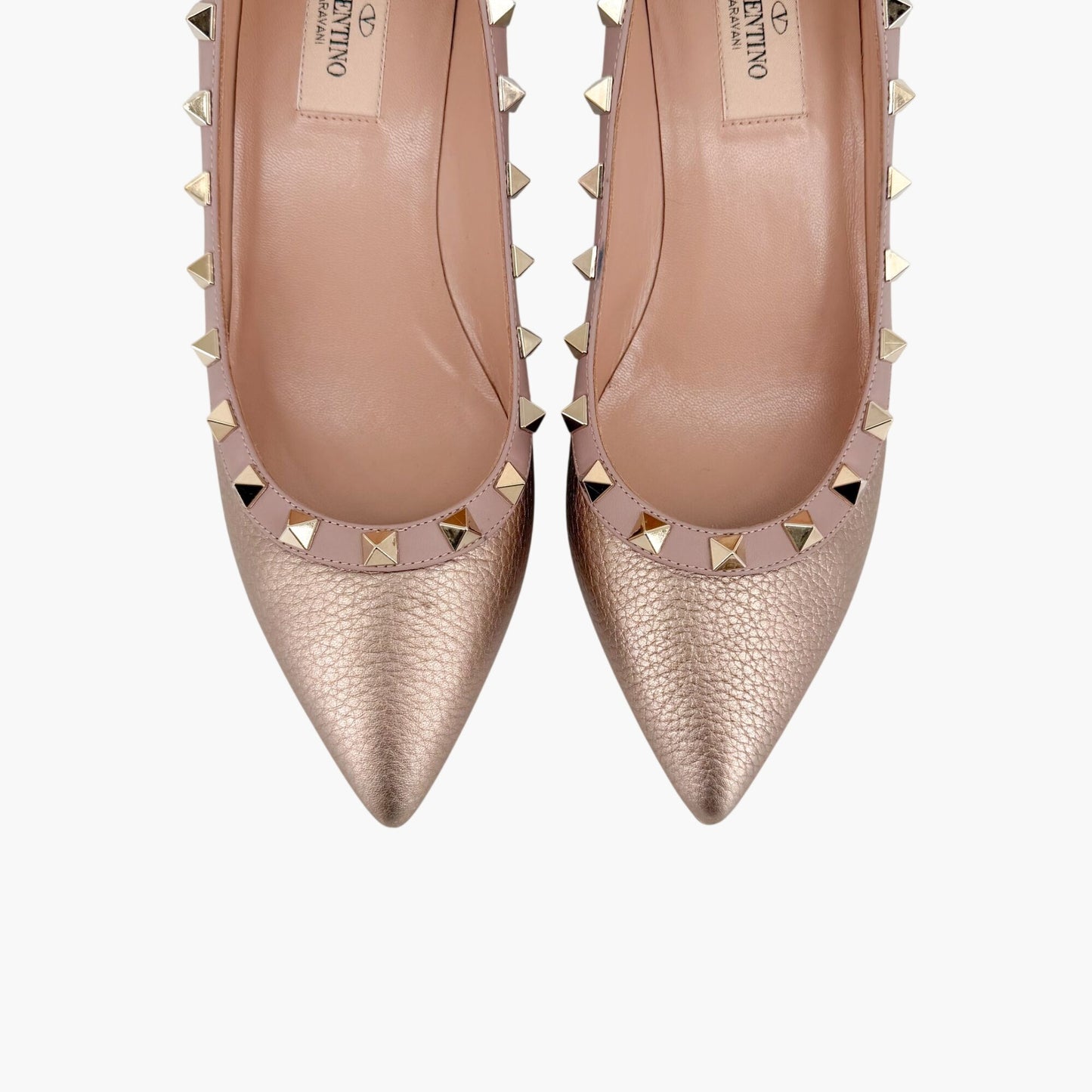 Valentino Rockstud Wedge Pumps Rose Gold Size 37