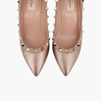 Valentino Rockstud Wedge Pumps Rose Gold Size 37