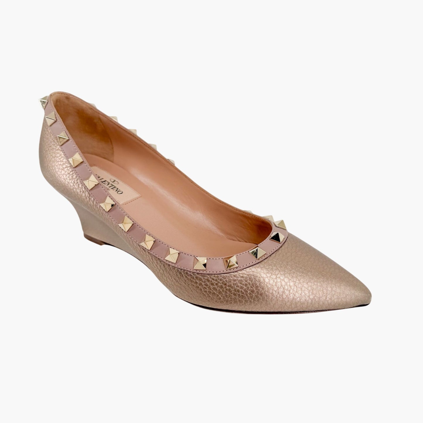 Valentino Rockstud Wedge Pumps Rose Gold Size 37
