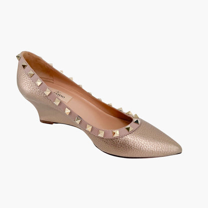 Valentino Rockstud Wedge Pumps Rose Gold Size 37