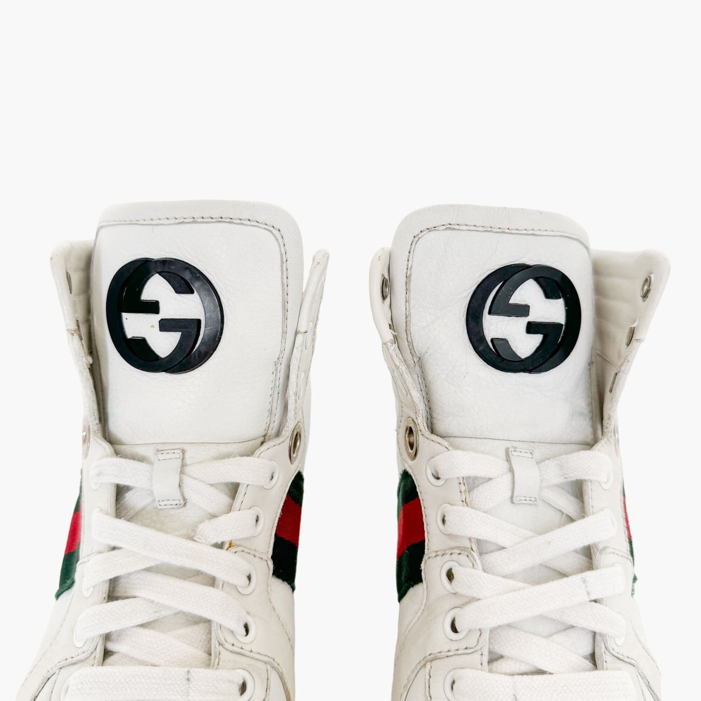 Gucci Coda High Top Web Stripe Sneakers in White Leather Size 37