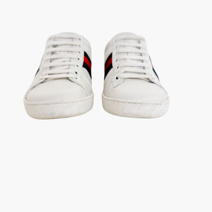 Gucci Ace Web Stripe Sneakers in White Leather Size 37.5