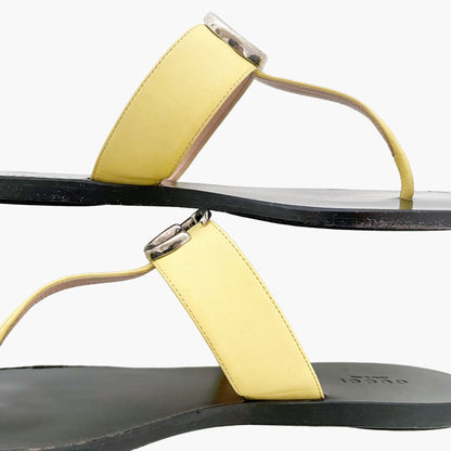 Gucci GG Marmont Thong Sandals in Pastel Yellow Leather Size 38.5