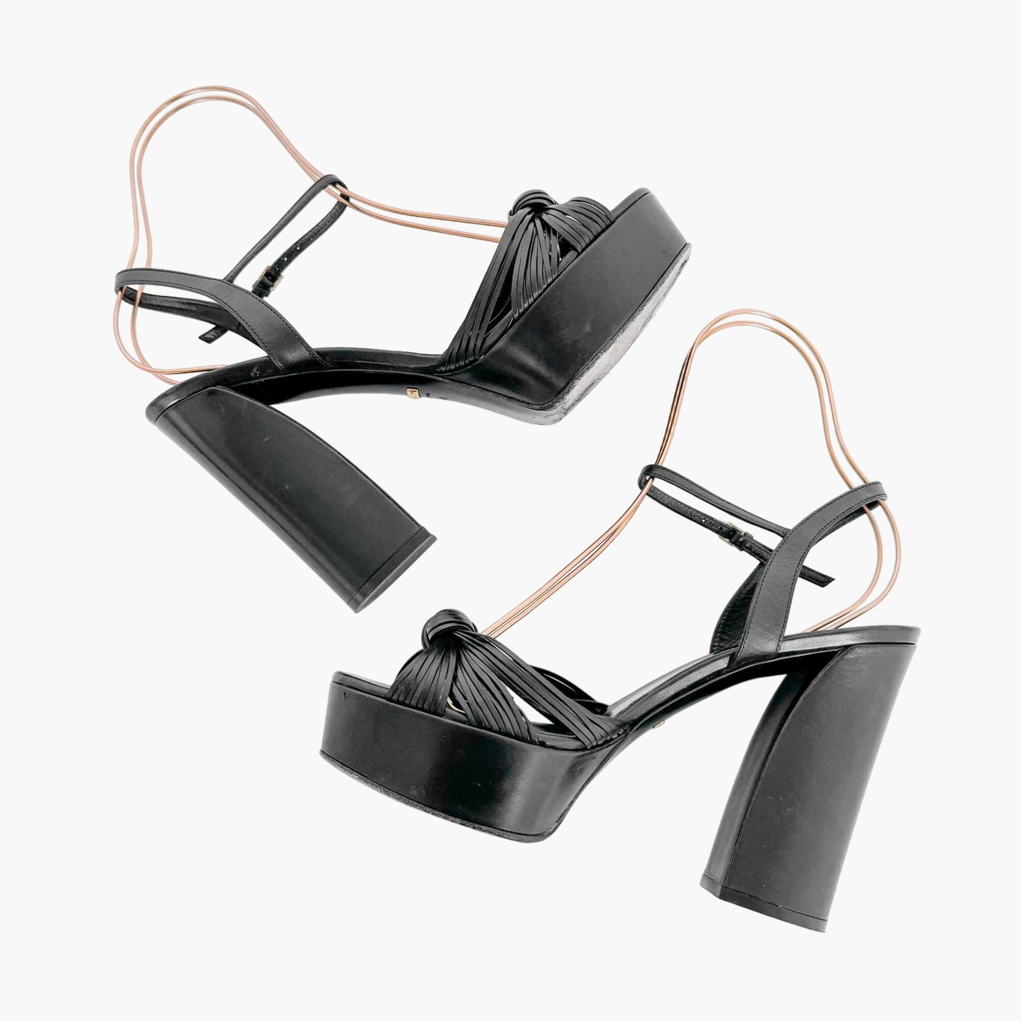 Gucci Allie Knotted Platform Sandals in Black Leather Size 40