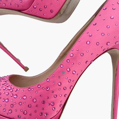 Valentino Garavani Crystal-Embellished Platform Pumps in Pink Satin Size 40
