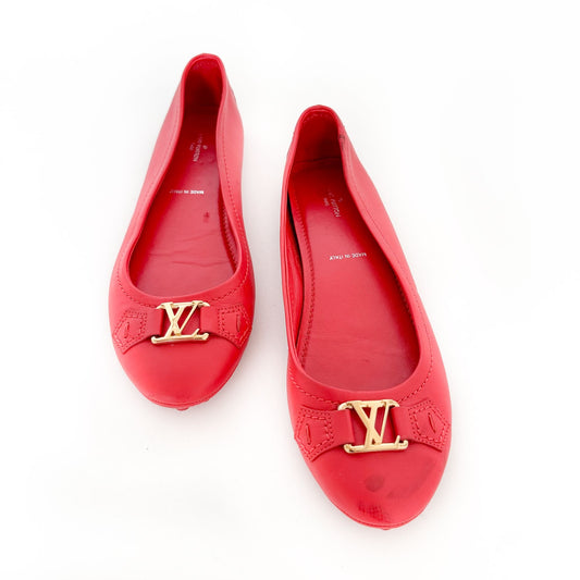 Louis Vuitton LV Ballet Flat in Red Leather Size 38.5