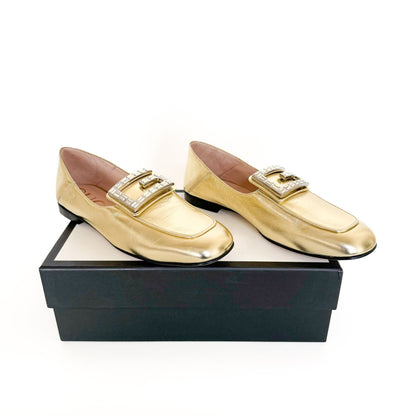 Gucci Madelyn Crystal G Loafers in Metallic Gold Size 40