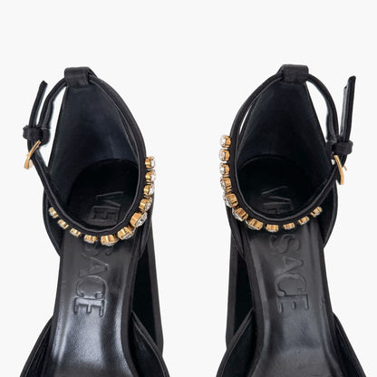 Versace Aevitas Platform Pumps in Black Satin Size 39