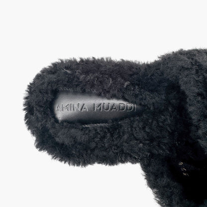 Amina Muaddi Millie Black Shearling Mule Slippers – Size 39.5