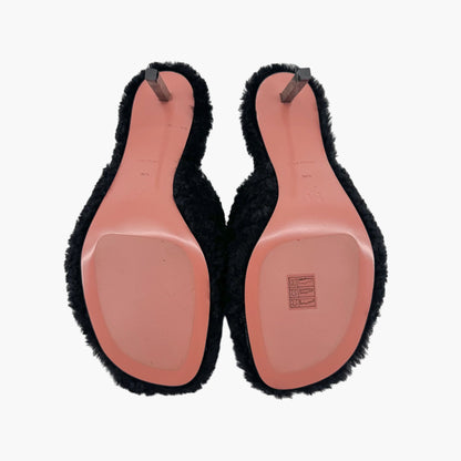 Amina Muaddi Millie Black Shearling Mule Slippers – Size 39.5