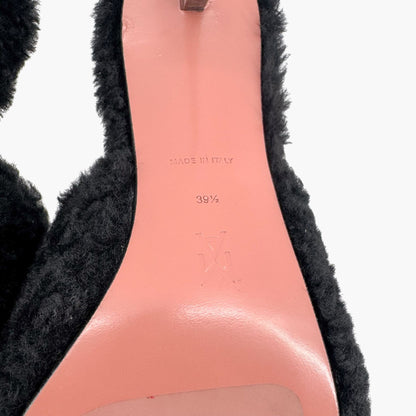 Amina Muaddi Millie Black Shearling Mule Slippers – Size 39.5