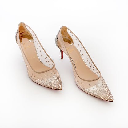 Christian Louboutin Follies Strass 85 Pumps in Nude Mesh Size 41